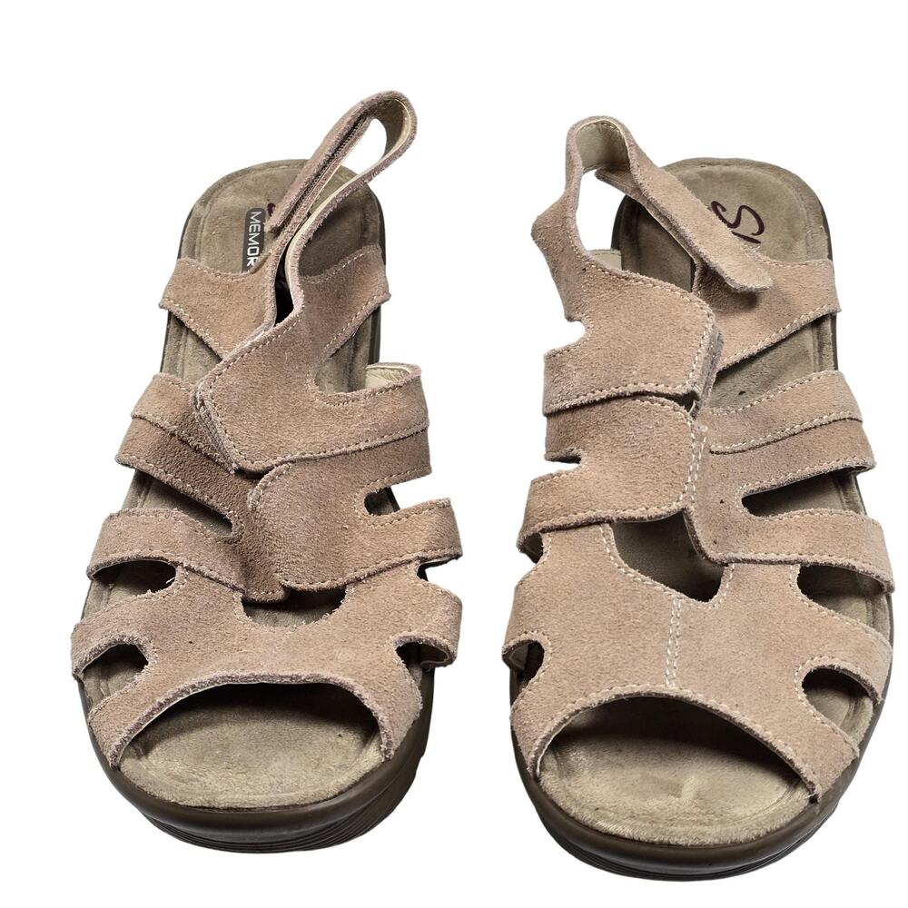 Skechers Suede Wedge Platform Sandals Womens 6.5 Tan Memory Foam